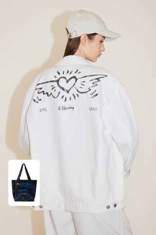 Miss Sixty x Keith Haring Capsule Collection White Denim Jacket With Printed