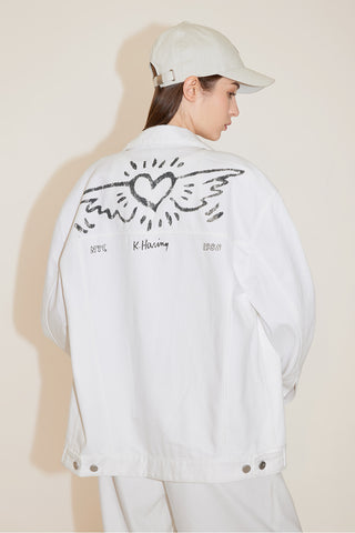 Miss Sixty x Keith Haring Capsule Collection White Denim Jacket With Printed