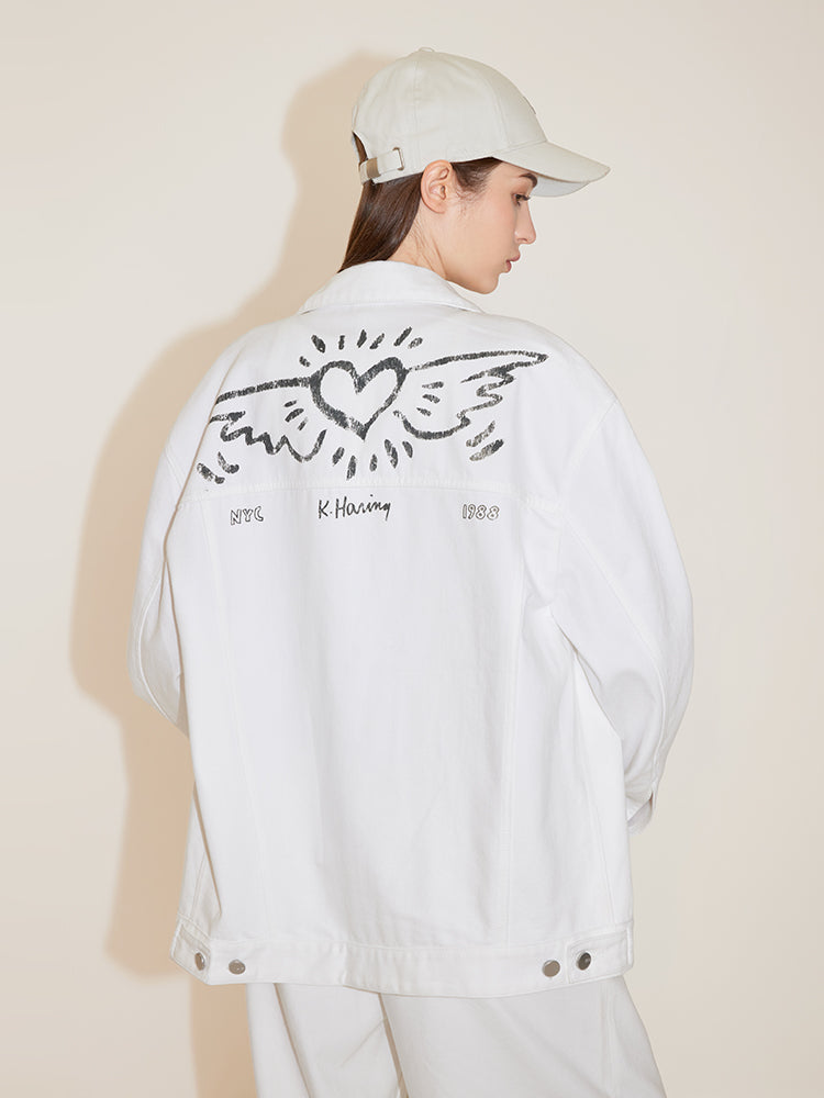 Miss Sixty x Keith Haring Capsule Collection White Denim Jacket With Printed