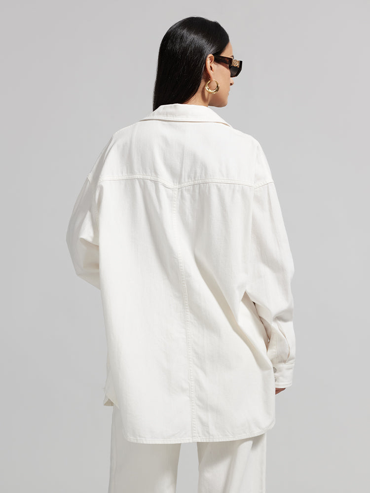 Relaxed Cream White Denim Shirt