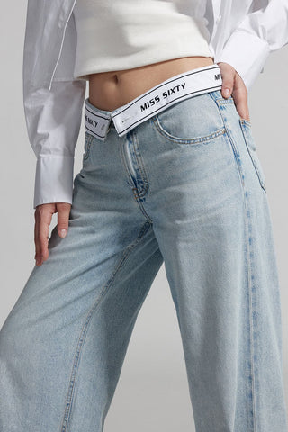 Denim Jeans With Foldover Waist
