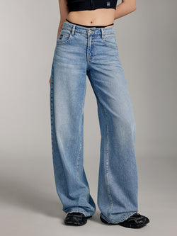 Paneled Waist Straight Fit Jeans