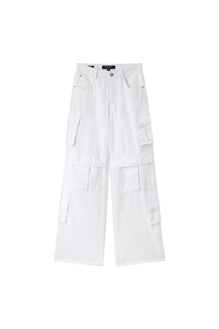 White Cargo Style Straight Jeans