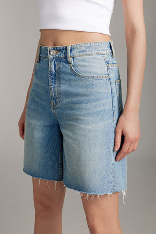 Vintage Denim Shorts With Fringed Trims