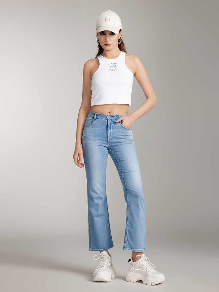 Bootcut Ripped Jeans With Acetate