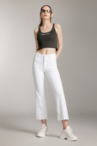 White Bootcut Pants With Mulberry Silk