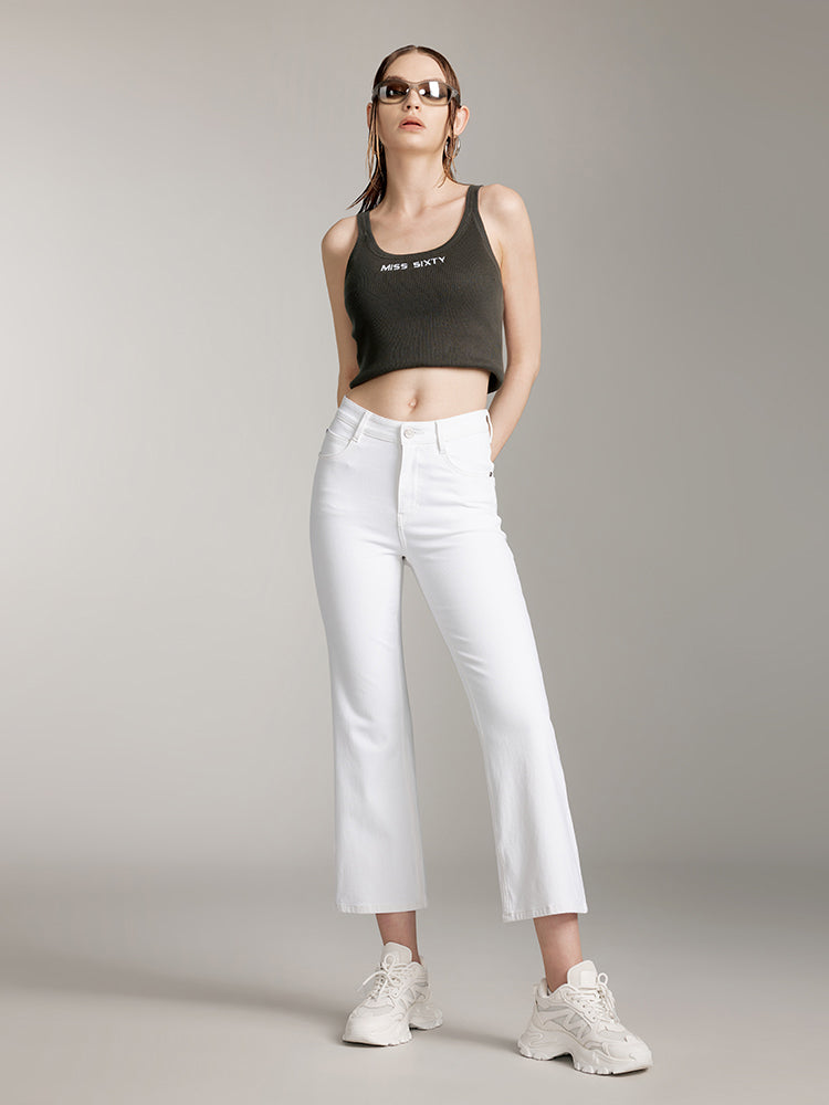 White Bootcut Pants With Mulberry Silk