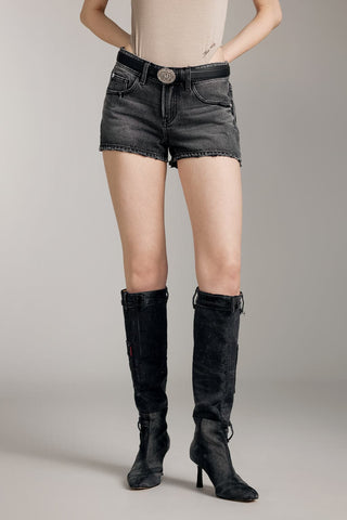 Vintage Black And Gray Distressed Denim Shorts