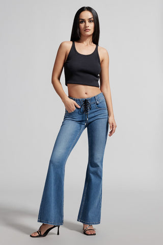 Lace-Up Bootcut Pants With Acetate