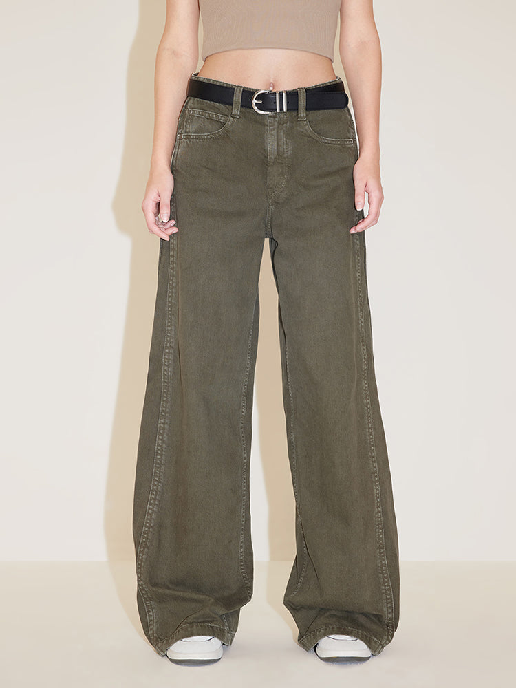 Vintage Gray And Green Cargo Wide Leg Jeans