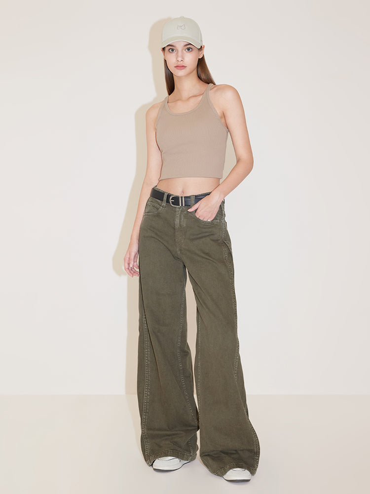 Vintage Gray And Green Cargo Wide Leg Jeans