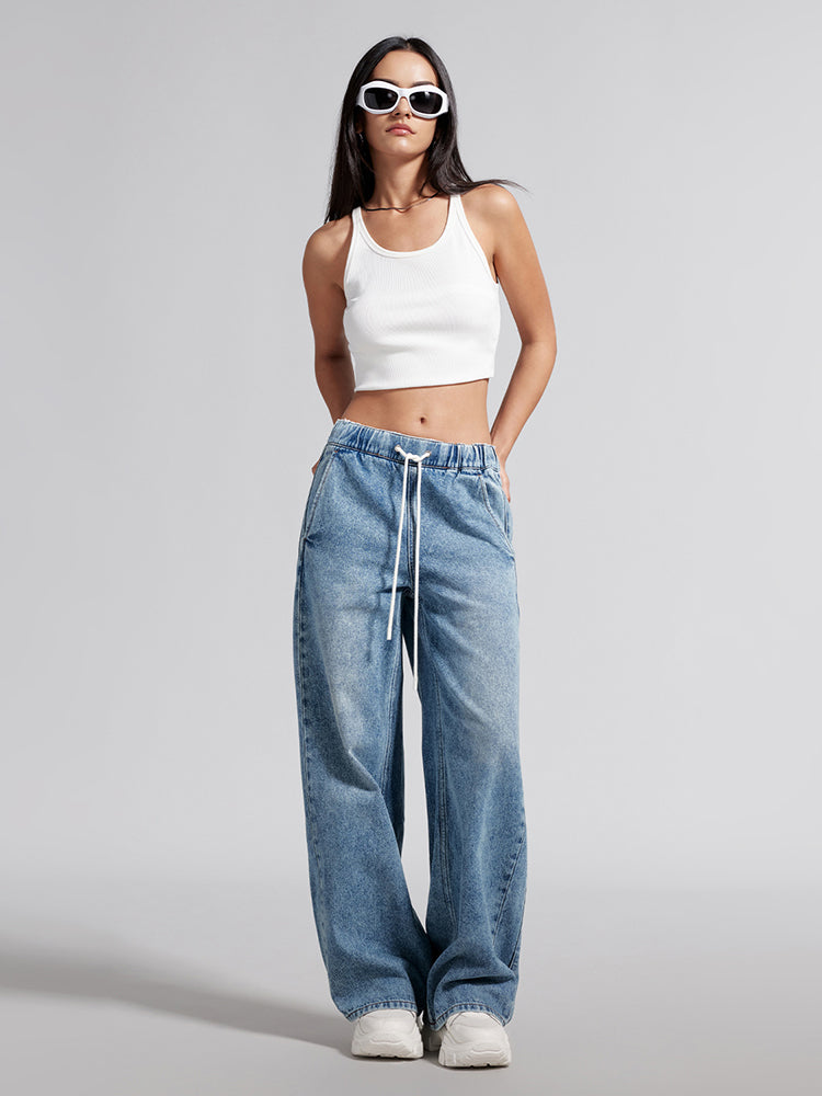 Straight-Leg Jeans With Elastic Waist