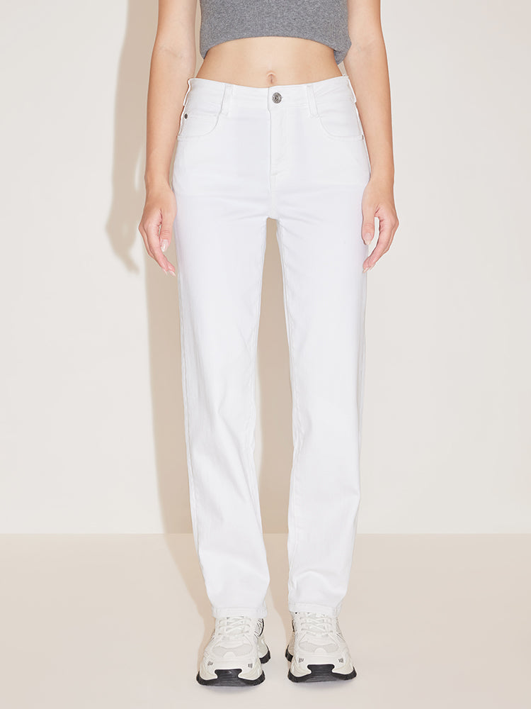 Straight Fit Stretch Cropped Jeans In White