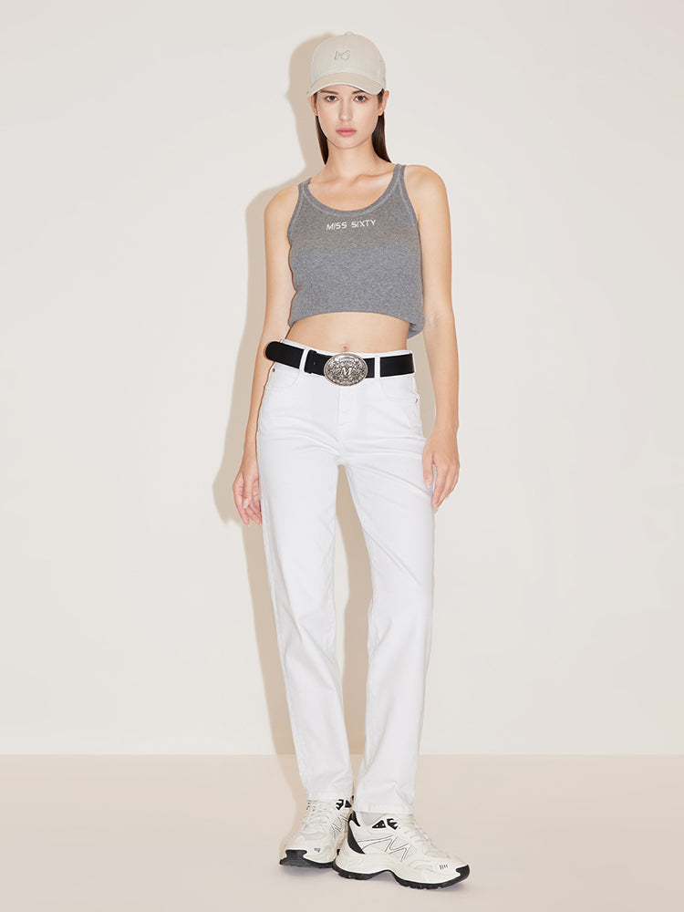 Straight Fit Stretch Cropped Jeans In White