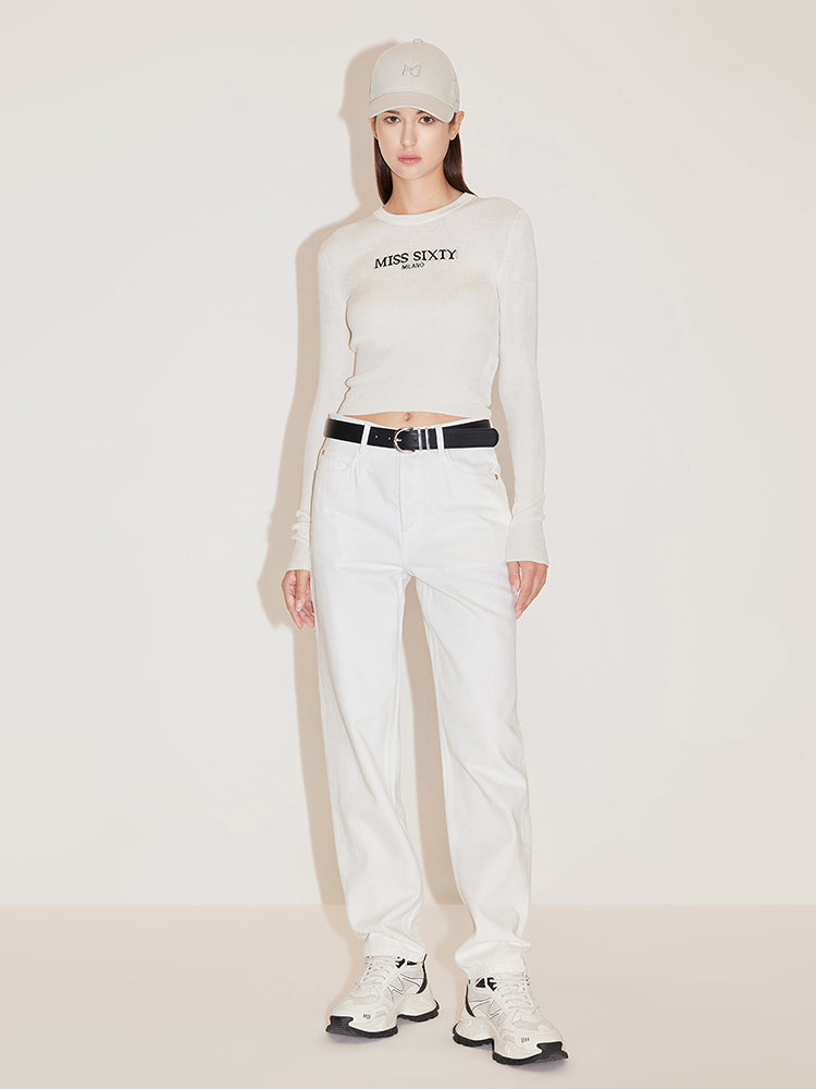 Straight Fit Cropped Jeans In White