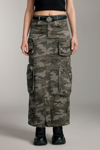 Camouflage Print Slit Straight Skirt