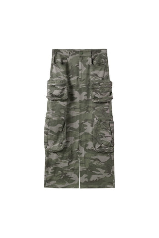 Camouflage Print Slit Straight Skirt