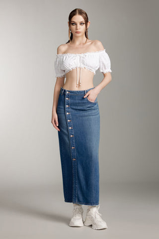 Denim Maxi Skirt With Button