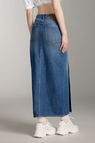 Denim Maxi Skirt With Button