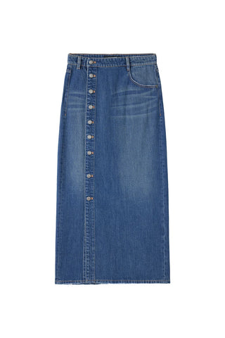 Denim Maxi Skirt With Button