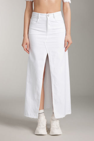 Vintage White Slit Denim Maxi Skirt