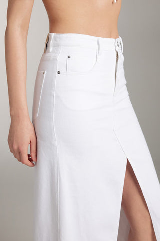 Vintage White Slit Denim Maxi Skirt