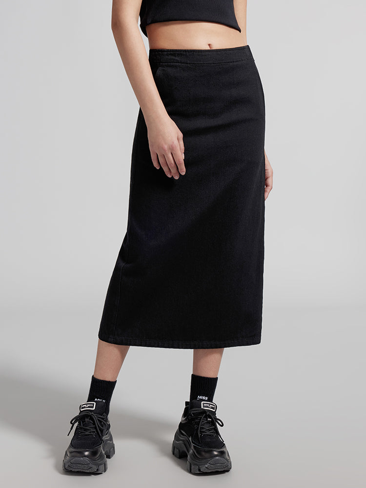 Slit Straight Denim Skirt