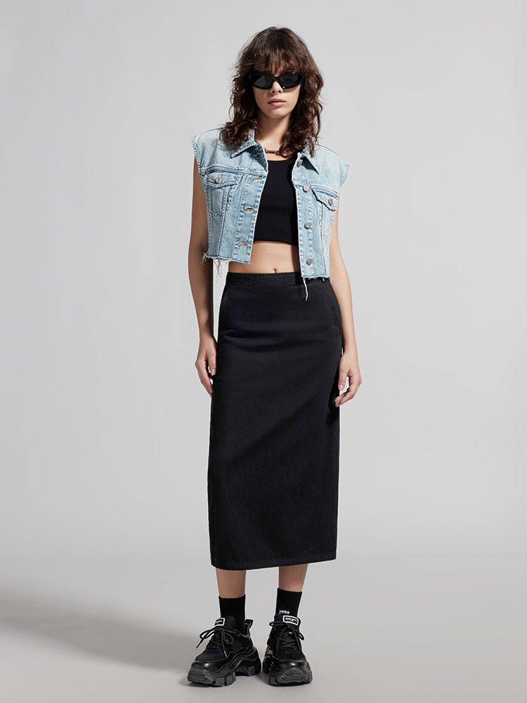 Slit Straight Denim Skirt