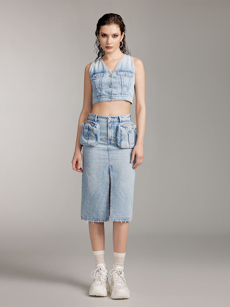 Vintage Denim Skirt With Pockets