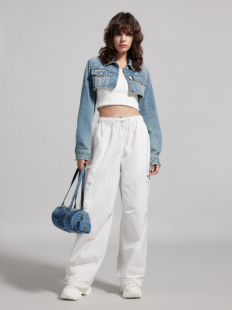 White Elastic High-Waist Trouser