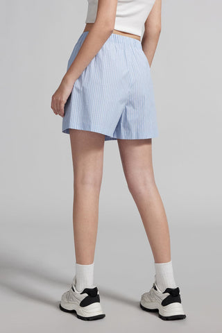 Blue And White Striped Denim Shorts