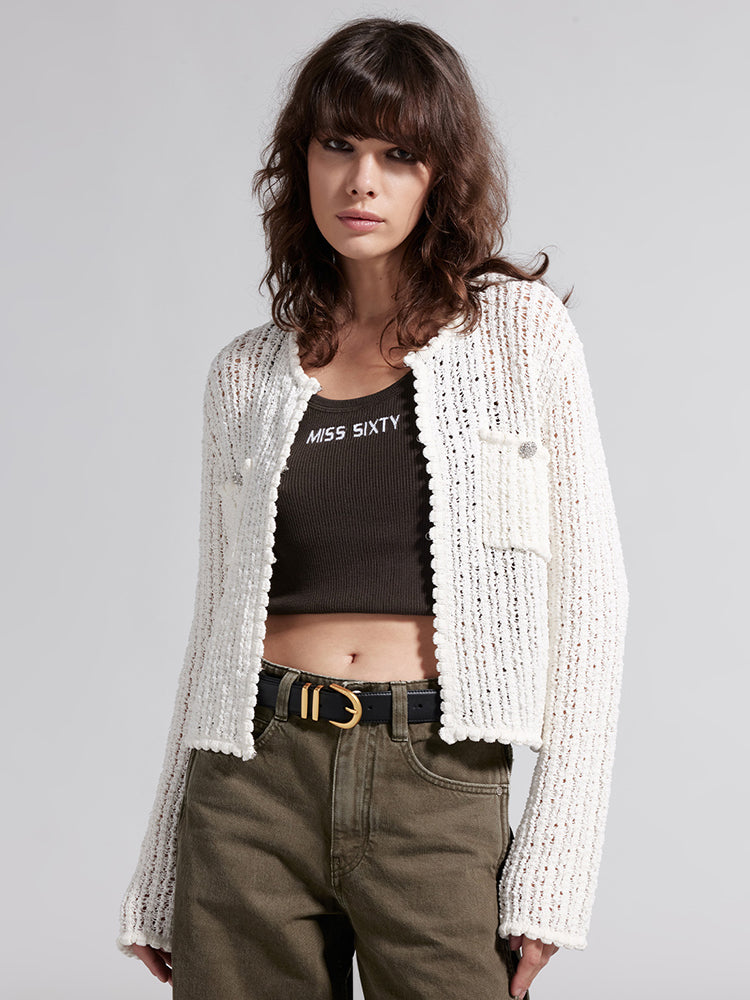 Round Neck Hollow Cropped Woolen Jacket