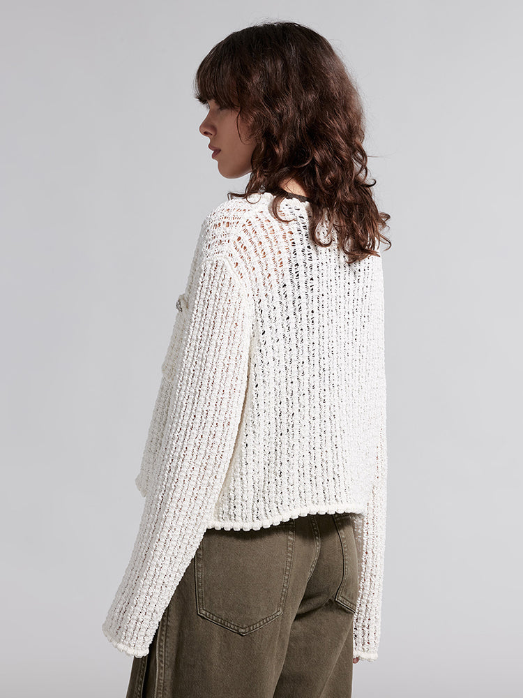 Round Neck Hollow Cropped Woolen Jacket