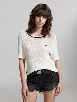 Colour Contrast Collar Short Sleeves Knit Top