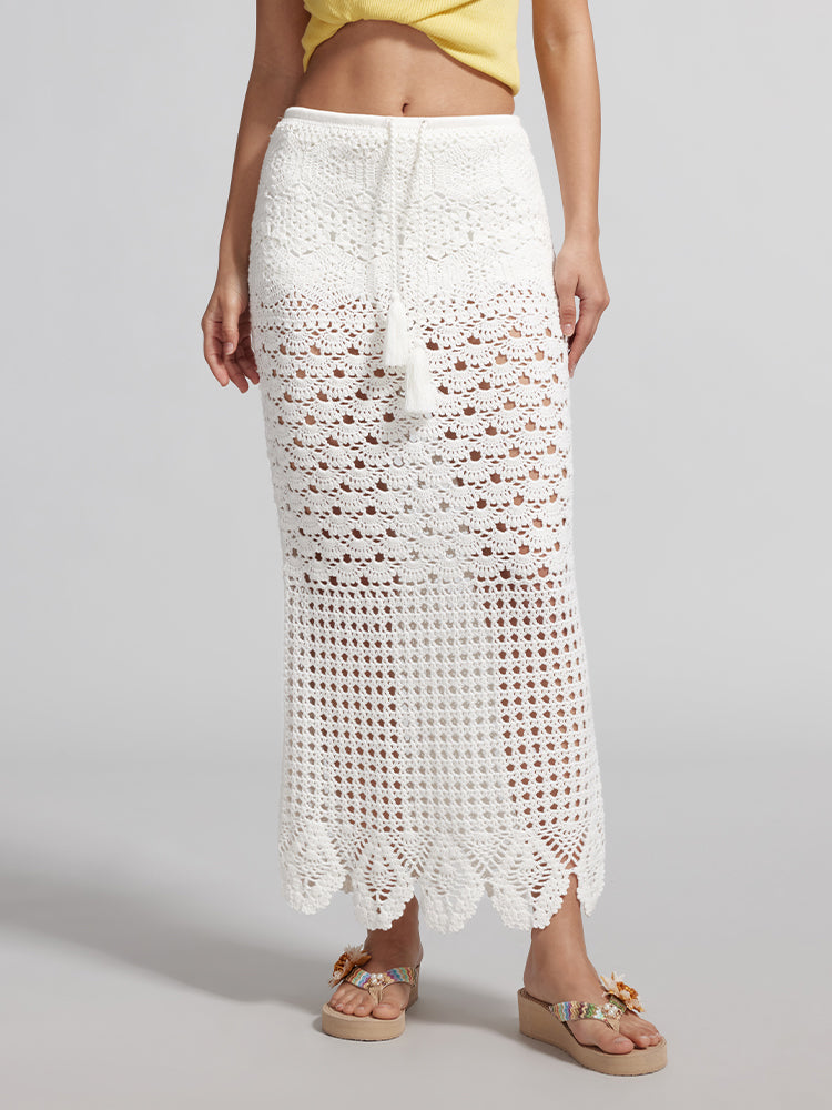 Resort Style Hollow Crochet Knit Skirt