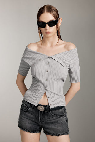 Off-Shoulder Slim Fit Knit Top