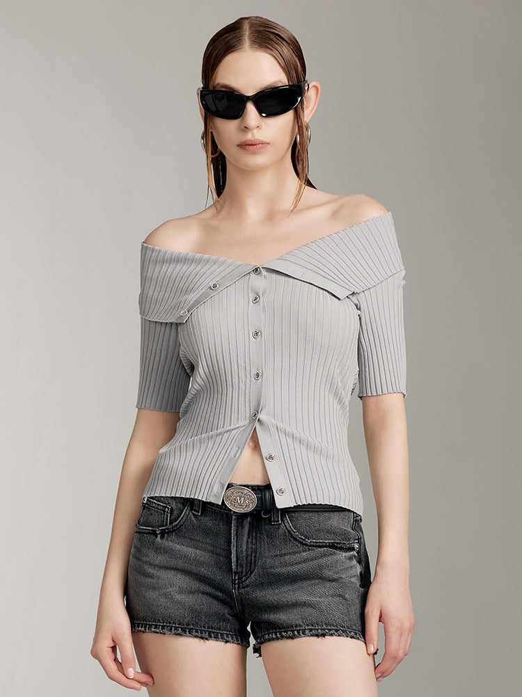 Off-Shoulder Slim Fit Knit Top