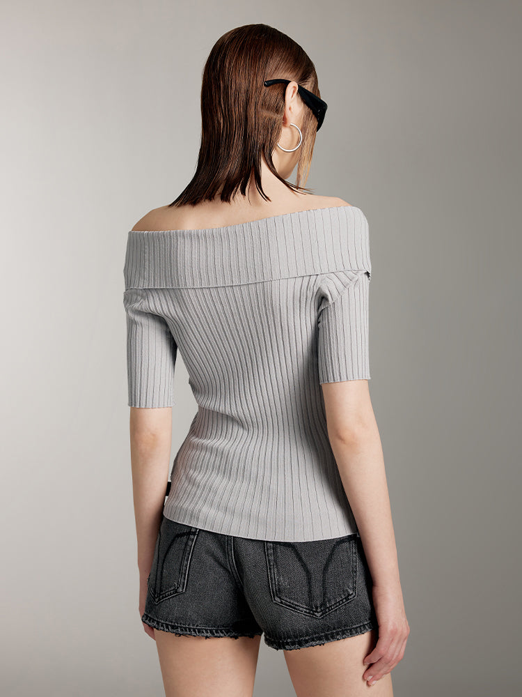 Off-Shoulder Slim Fit Knit Top