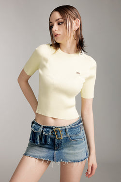 Round Neck Slim Fit Cropped Kint Top