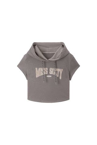 Hooded Cropped T-Shirt With Logo Embroidered