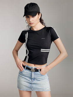 Colour Contrast Striped Pattern Crew Neck T-Shirt