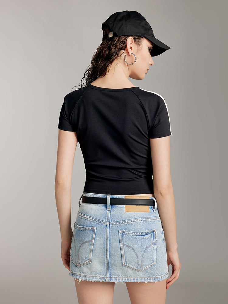 Colour Contrast Striped Pattern Crew Neck T-Shirt