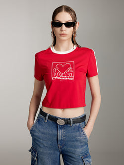 Miss Sixty x Keith Haring Capsule Collection Crew Neck Heart Shape Print T-Shirt