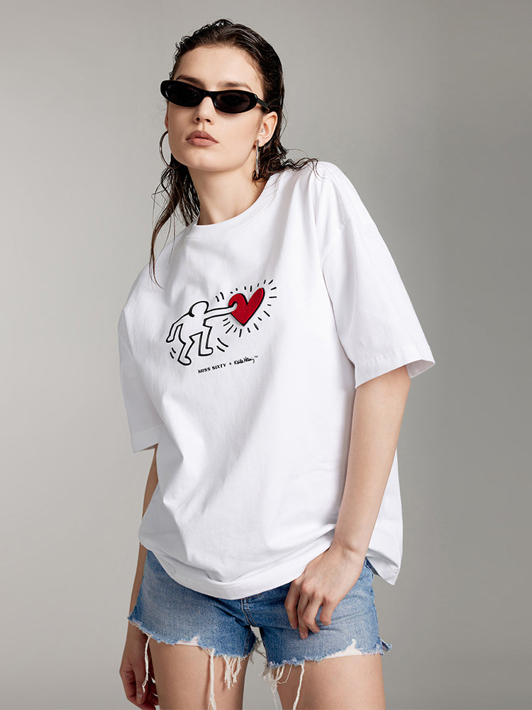 Miss Sixty x Keith Haring Capsule Collection Longline T-Shirt With Heart Shape Print