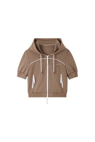 Hooded Double Zipper Cropped Sweatshirt