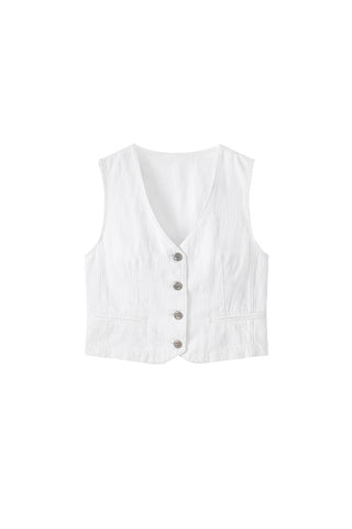 Vintage V-Neck White Denim Vest