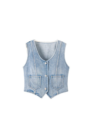 Vintage U-Neck Denim Vest