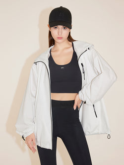 Hooded Loose Fit Sporty Windbreaker Jacket