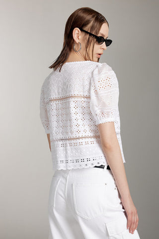 Lace V-Neck Hollow Embroidered Shirt