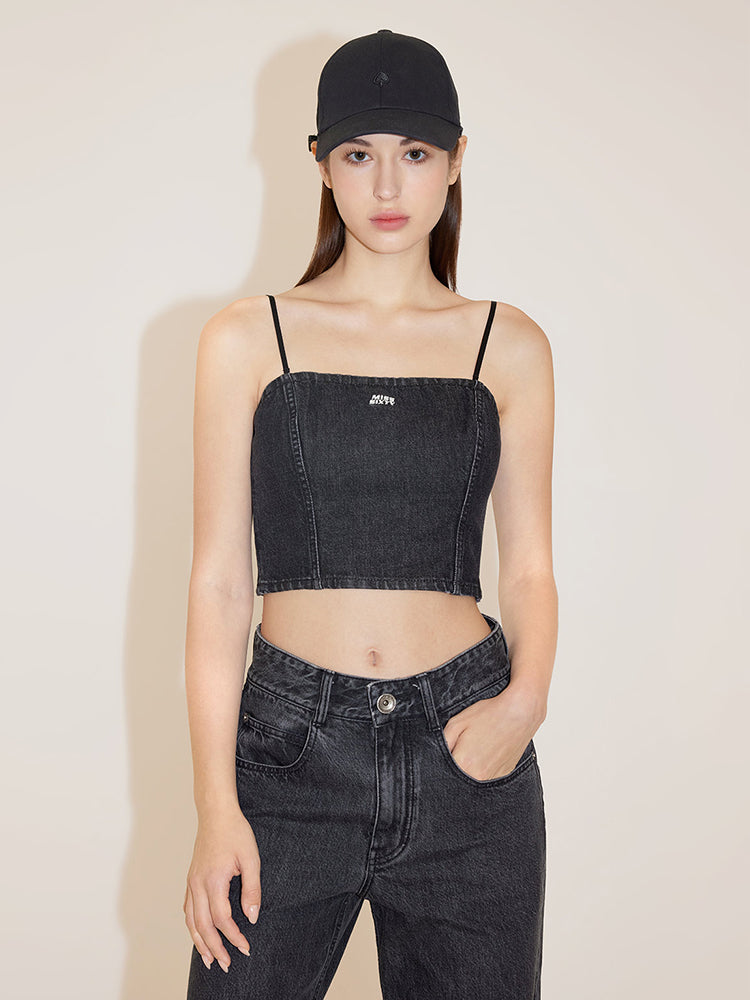 Retro Denim Top With Detachable Straps